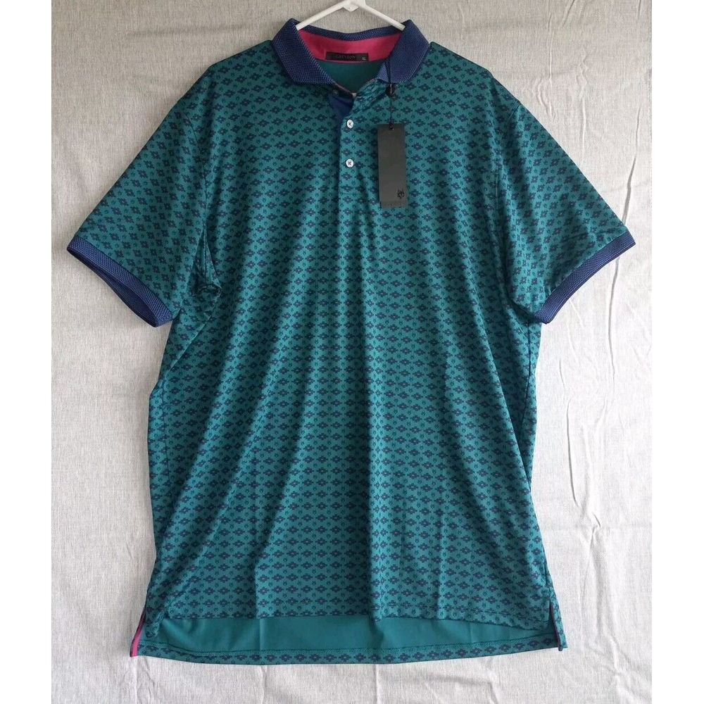 Greyson Golf Men XL The Journey Fiddle Short Sleeve Polo Active Green Fox Print